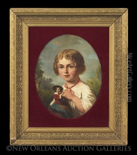 Girl With A Doll Oil Painting - David Van Der Kellen III