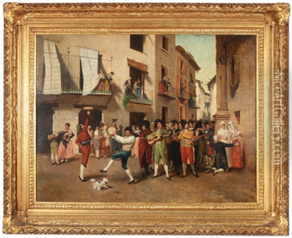 Street Scene Celebration Oil Painting - Antonio Gisbert