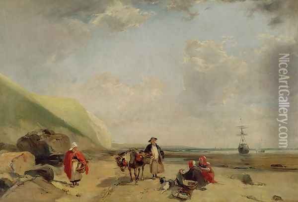 Fisherfolk on the Normandy Coast 1827 Oil Painting - Richard Parkes Bonington