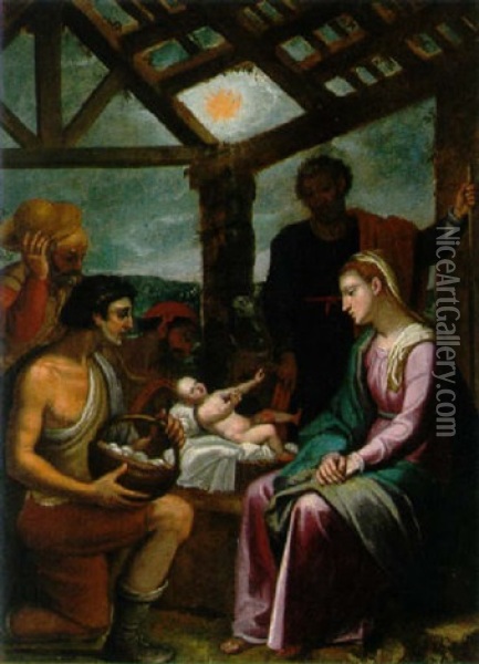 L'adorazione Dei Pastori Oil Painting - Antonio da Ponte Bassano