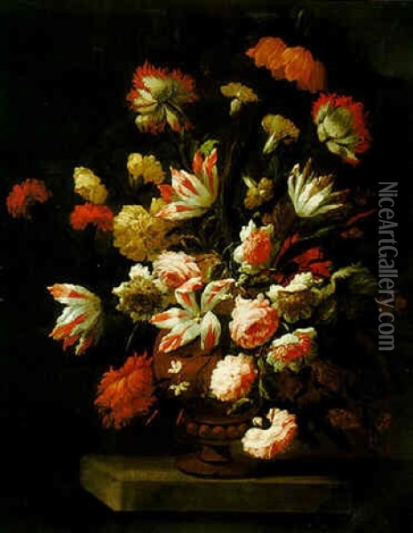 Still Life Of Flowers In An Urn Oil Painting - John Baker