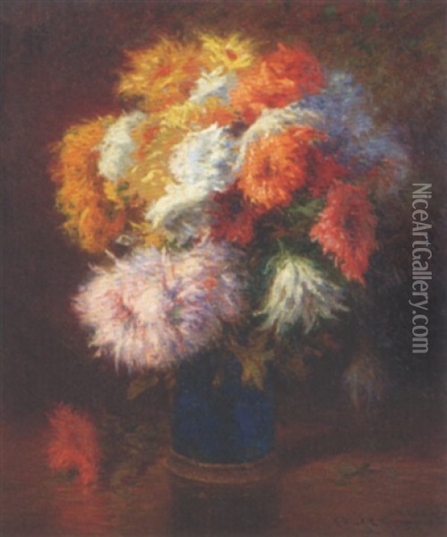 Bouquet De Chrysanthemes Oil Painting - Charles H. Clair