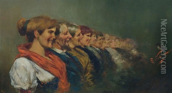 Laughing Jackasses Oil Painting - Girolamo Pieri Ballati Nerli