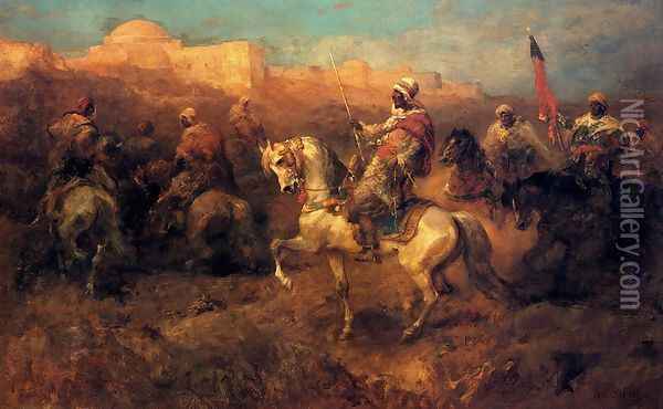 Arab Horsemen On The March Oil Painting - Adolf Schreyer