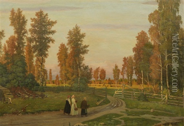 Peasants Returning Home At Sunset Oil Painting - Mikhail Markianovich Germanshev
