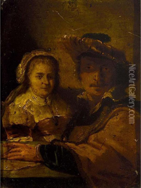 A Selfportrait Of Rembrandt And His Wife Saskia Oil Painting - Rembrandt Van Rijn