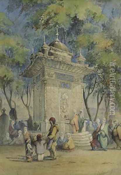 Fountain in Turkey (Fontaine en Turquie) Oil Painting - Charles Frederick de Brocktorff