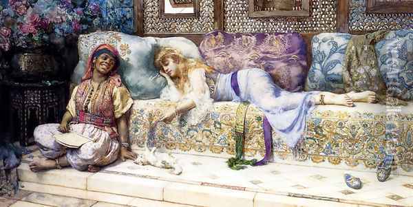Ladies In Turkish Costume Playing With A Kitten Oil Painting - John Henry Henshall