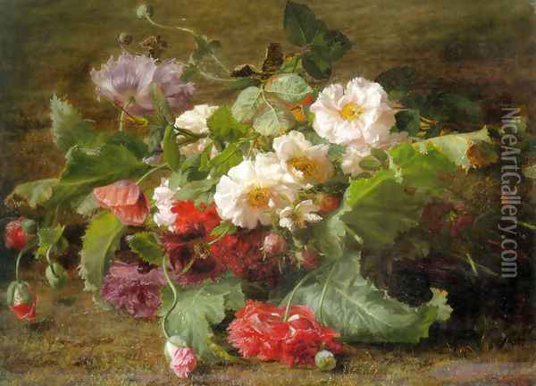 Poppies and Wild Roses Oil Painting - Geraldine Jacoba Van De Sande Bakhuyzen