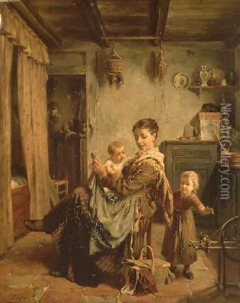 Cache-Cache, an interior with mother and child Oil Painting - Charles Petit
