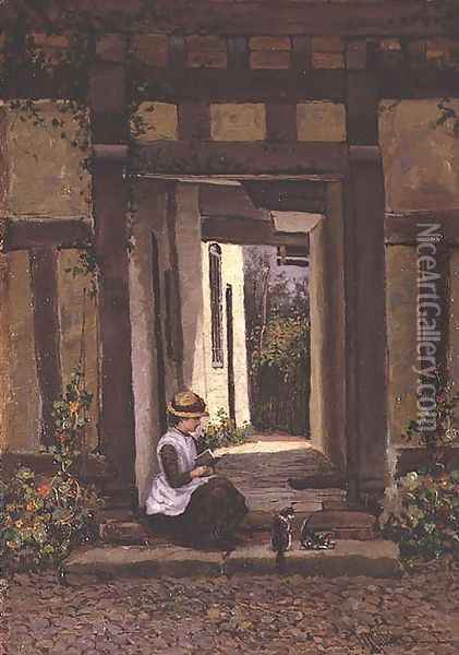 On the Steps Oil Painting - Harry Wallace