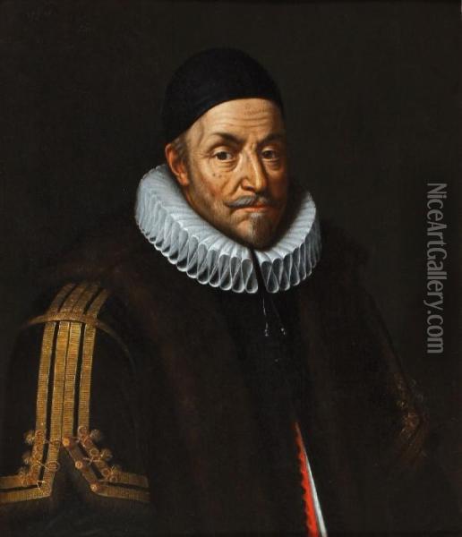 Portrait Of Princewilliam Of Orange, Bust-length, Wearing A Lace Collar And A Blackcap Oil Painting - Michiel Jansz. Van Miereveldt