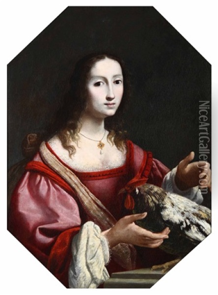 Giovane Donna Con Un Gallo Oil Painting - Francesco Vanni