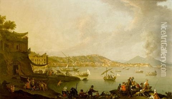 A View Of The Bay Of Naples From Posillipo Looking South With The Palazzo Donn'anna, The Castel Dell'ovo And Vesuvius Beyond Oil Painting - Pietro Fabris
