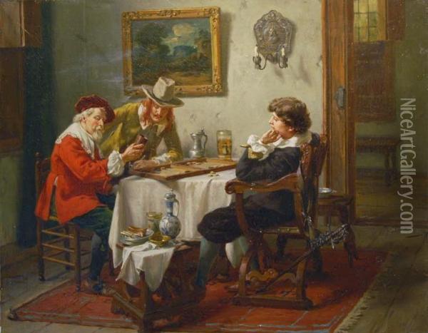 Gracze W Tryktraka Oil Painting - Albert Friedrich Schroder