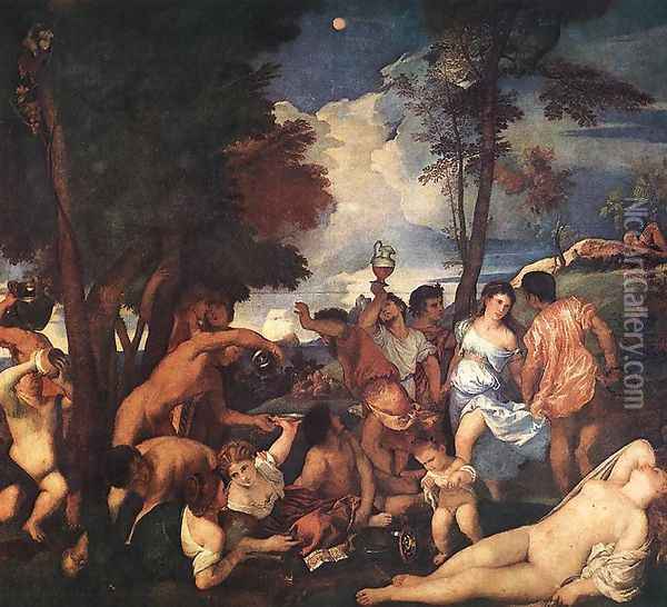 The Andrians (Bacchanalia) c. 1525 Oil Painting - Tiziano Vecellio (Titian)