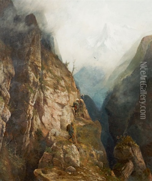 Braconniers Dans Les Alpes Oil Painting - Franz Adolf Christian Mueller