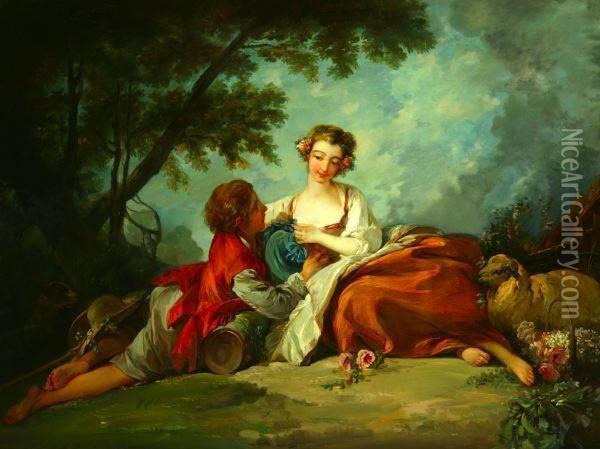 Wooing The Shepherdess Oil Painting - Jean-Baptiste Huet I
