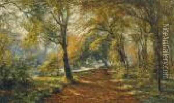 Franz - Vue D'un Parc Avec Ramasseuse De Bois Oil Painting - Frans Courtens
