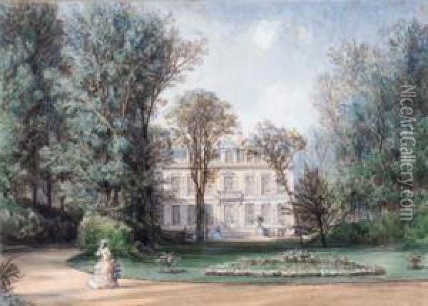 Louise Rainbeaux (?) In The Garden Of The Hotel Rainbeaux Oil Painting - Auguste-Paul-Charles Anastasi