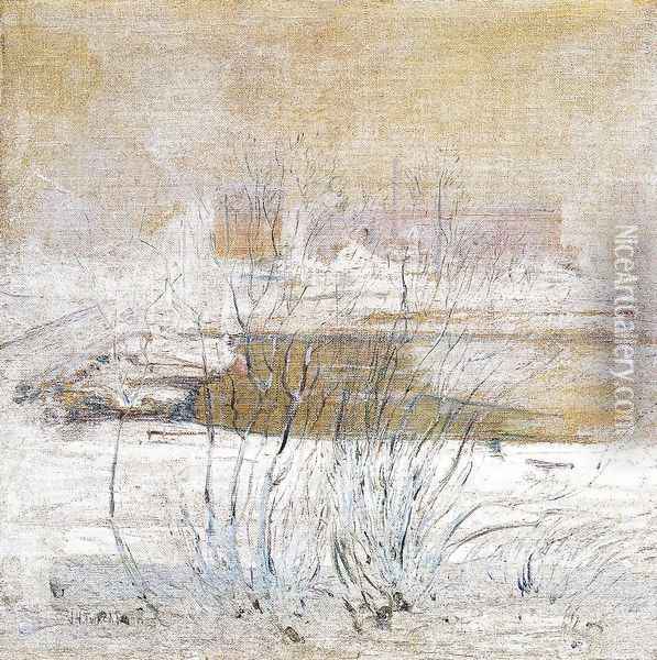 Bridge In Winter Oil Painting - John Henry Twachtman
