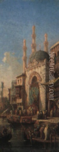Entree De La Mosquee Oil Painting - Camille Rogier