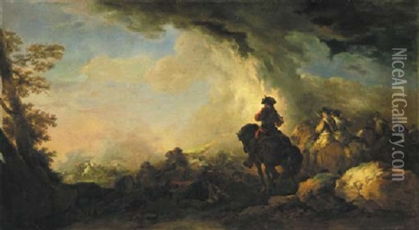 A Cavalry Battle With Horsemen About To Enter The Fray Oil Painting - Francesco Giuseppe Casanova