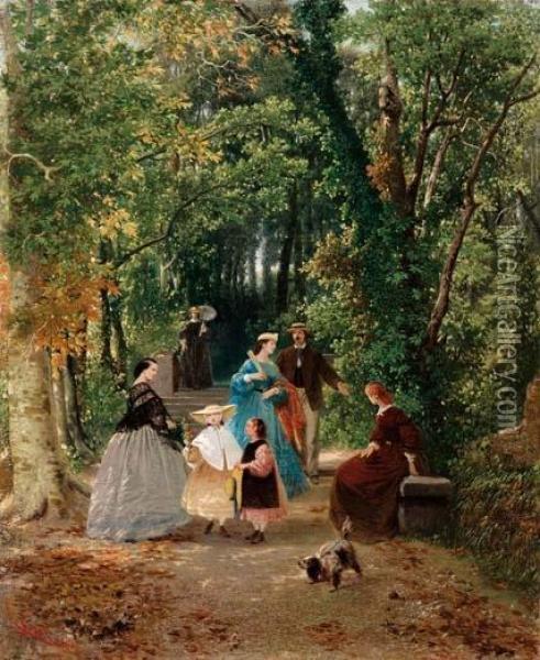 Nel Parco - 1861 Oil Painting - Giulio Gorra
