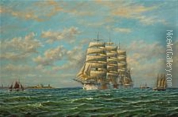 Finnish Training Ship With Kronborg To Starboard Oil Painting - Christian Bogo