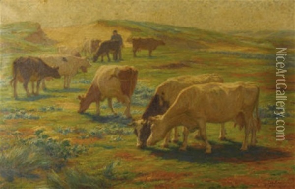 Cows At Pasture Oil Painting - Edgard Farasyn