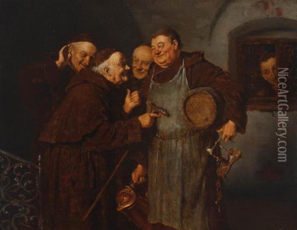 Party At The Monastery Oil Painting - Eduard Von Grutzner