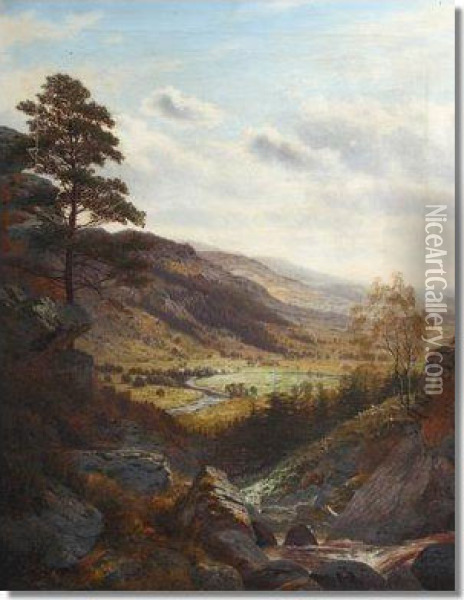 Cheadle, Lakelandlandscape With Rushing Brook To The Foreground Oil Painting - Henry Cheadle