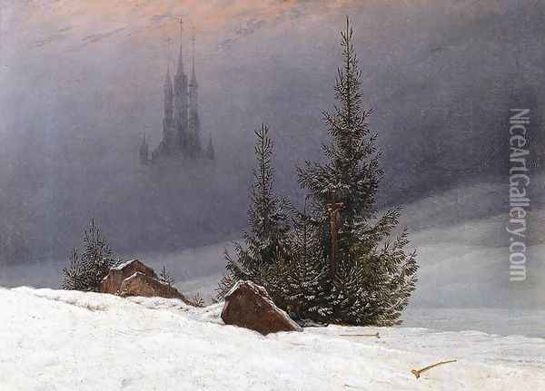 Winter Landscape with Church (2) 1811 Oil Painting - Caspar David Friedrich
