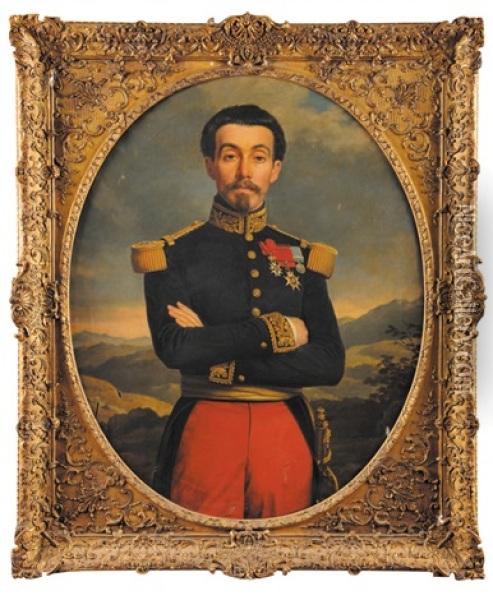 Portraits Du General De Lorencez Et De Son Epouse (pair) Oil Painting - Alexandre-Francois Caminade