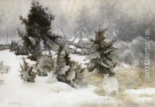 Hare I Vinterlandskap Oil Painting - Bruno Andreas Liljefors
