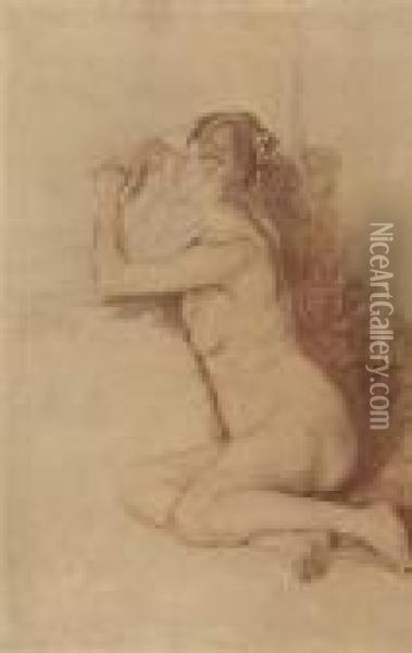 Weiblicher Akt Mit Gefalteten Handen. 1893 Oil Painting - Otto Greiner