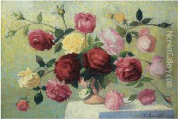 Bouquet De Roses Oil Painting - Achille Lauge