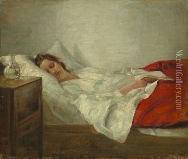 Schlafende Frau Oil Painting - Carl Vilhelm Holsoe
