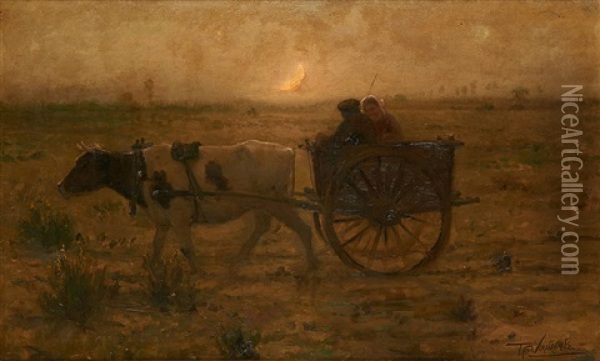 Retour Des Champs Dans Un Chariot Attele Oil Painting - Theodor Verstraete