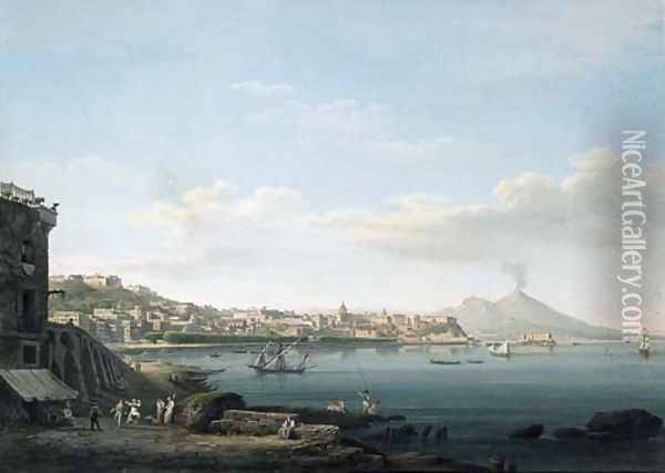 A view of the Bay of Naples from Pozzuoli, with Vesuvius beyond Oil Painting - Neapolitan School