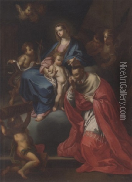 The Madonna And Child With Saint Charles Borromeo Oil Painting - Francesco de Mura