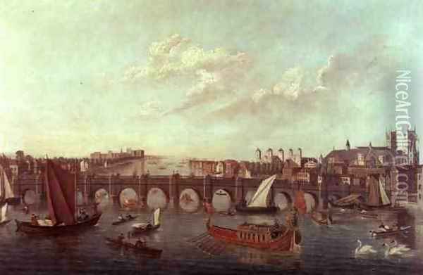 Westminster Bridge, with Westminster Abbey and Lambeth Palace either side Oil Painting - Samuel Scott