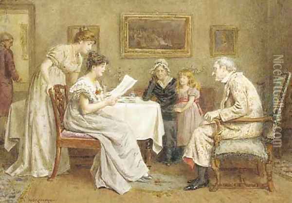 Reading the paper Oil Painting - George Goodwin Kilburne