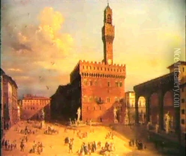 A View Of The Piazza Della Signoria, Florence Oil Painting - Giovanni Signorini