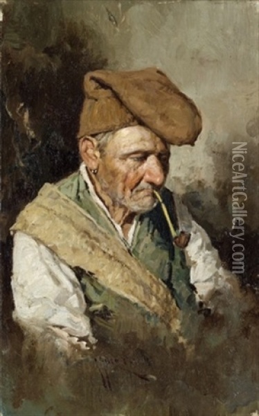 Piberygende Napolitansk Fisker Oil Painting - Giuseppe Giardiello
