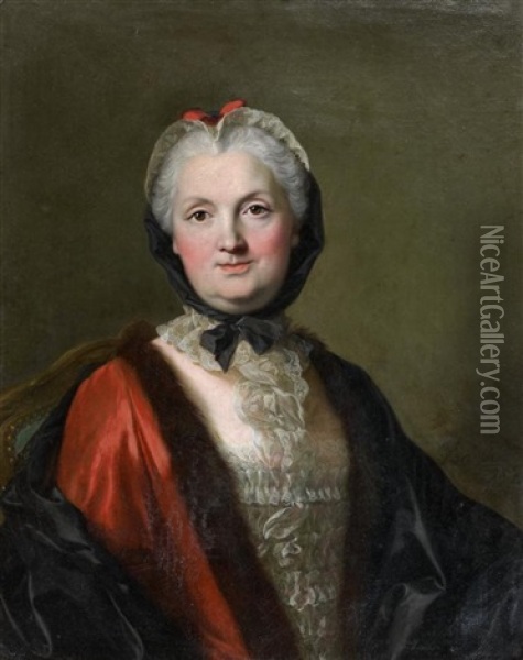 Portrait De Madame Marie Du Tour Vuillard Nee Robin Oil Painting - Louis Michel van Loo