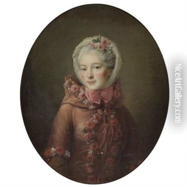 Portrait Of A Young Woman Oil Painting - Francois Hubert Drouais
