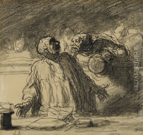 Avant L'audience (une Cause Criminelle Plaideur Et Avocat) Oil Painting - Honore Daumier