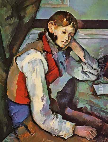 Boy In A Red Vest Oil Painting - Paul Cezanne