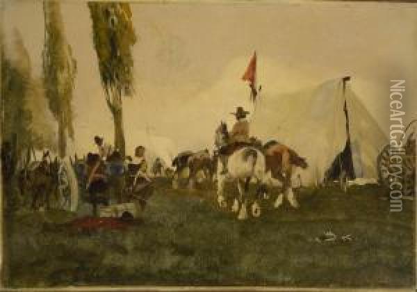 Feldlager. Oil Painting - Wilhelm Schreuer